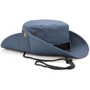 Unisex Grey 100% Cotton Wide Brim Boonie With Chin Strap Classic Bucket Sun Hat